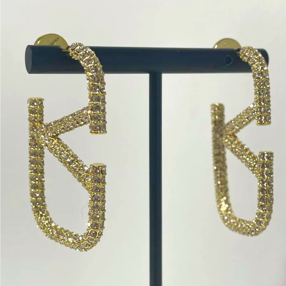 VALENTINO Crystal Pave Geometric Square Hoop Earrings